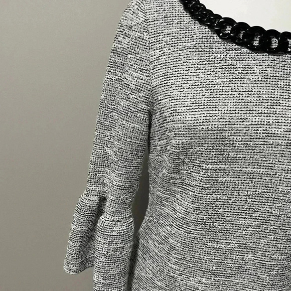 Karl Lagerfeld Paris Tweed Peplum Sleeve Midi Dress - Picture 5 of 10